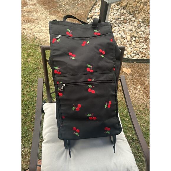 Tote Bag with Wheels Handles Multi Compartment Grocery Travel Black 22x13 - Picture 1 of 2